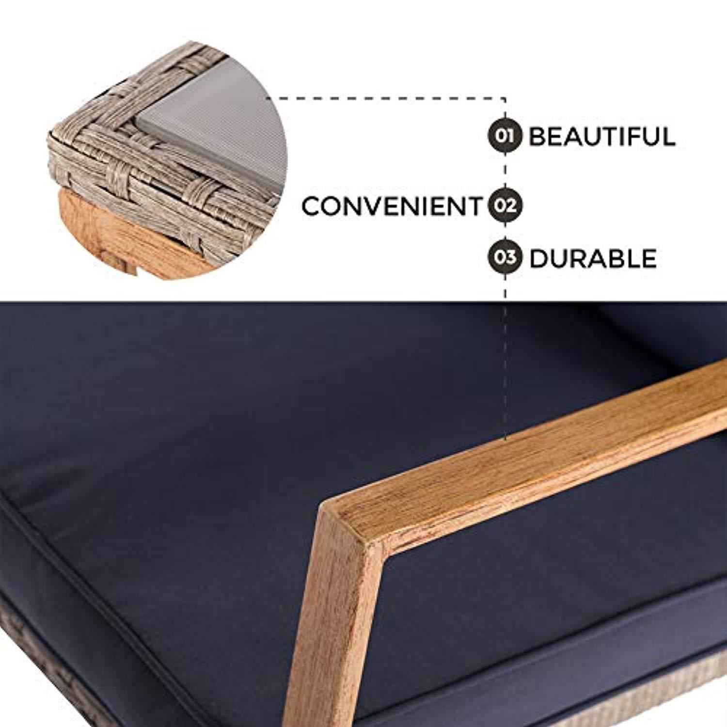 SUNCROWN Outdoor Rocking Chair Set 3-Piece Patio Bistro Set with Grey Wicker and Wood-Grain Arm Rest