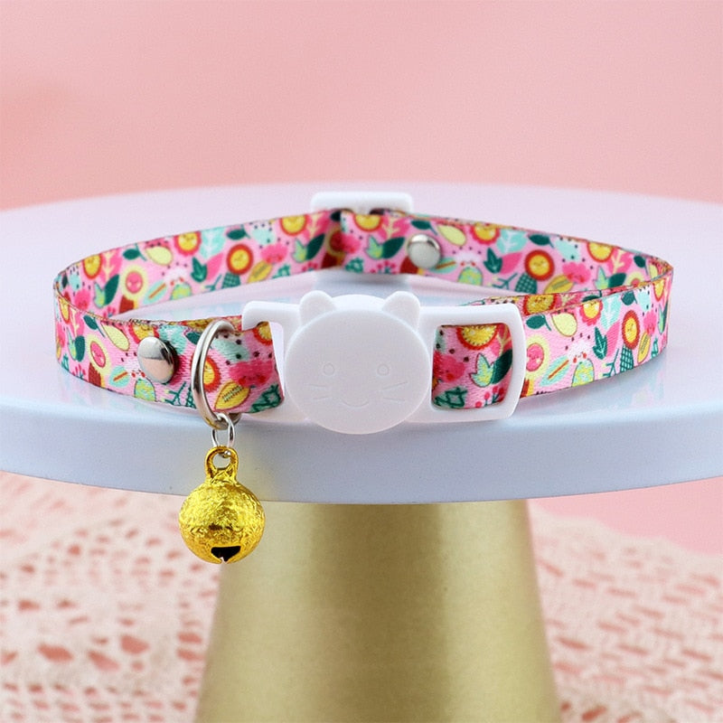 Cute Flower Pet Collar with Bell and Diamond Design - Adjustable Dog and Cat Neck Strap - Safety Buckle Necklace