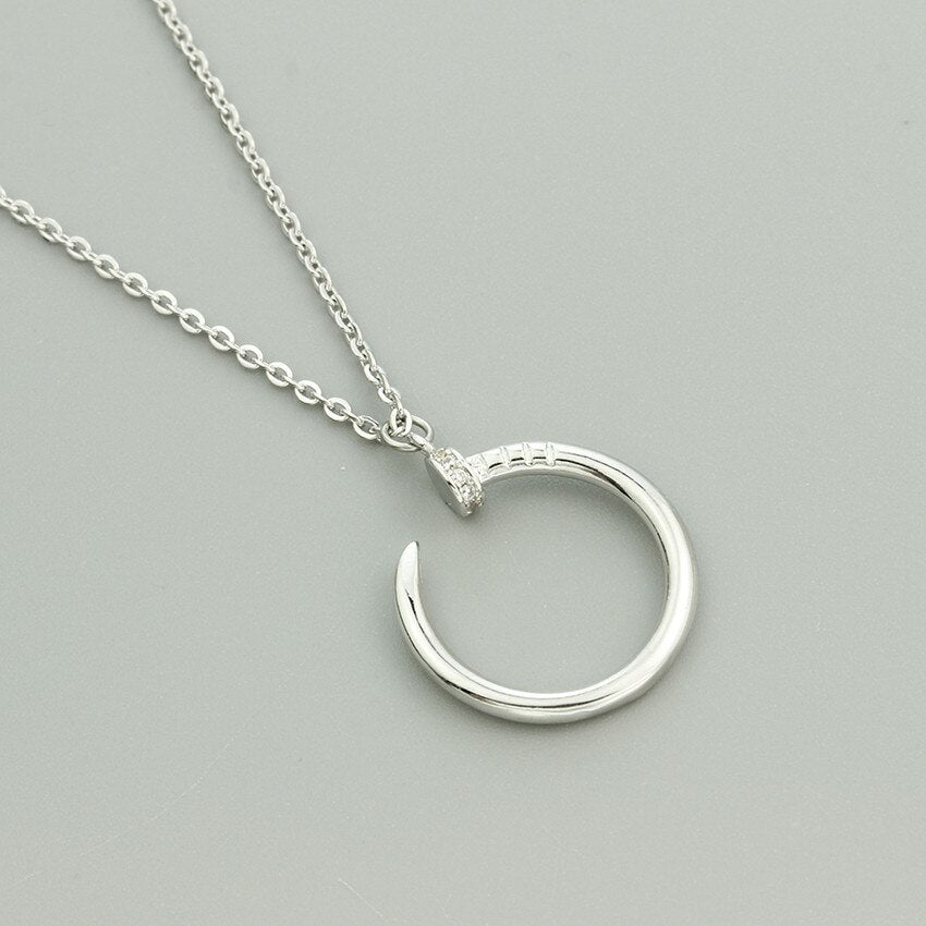 V Attract Punk Jewelry Unique CZ Nail Pendant Necklace for Women and Men - Stainless Steel Chain Choker Gold Filled