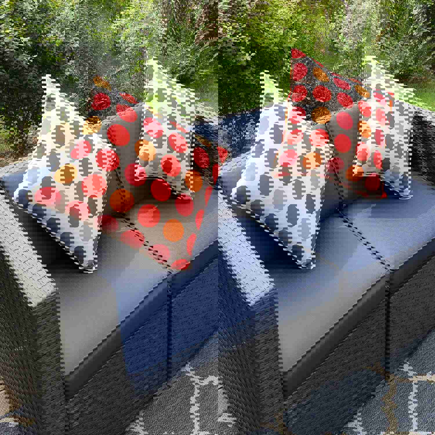 Phi Villa 9-Seater Outdoor Rattan & Wood Sectional Sofa Conversation Set With Fire Pit Table