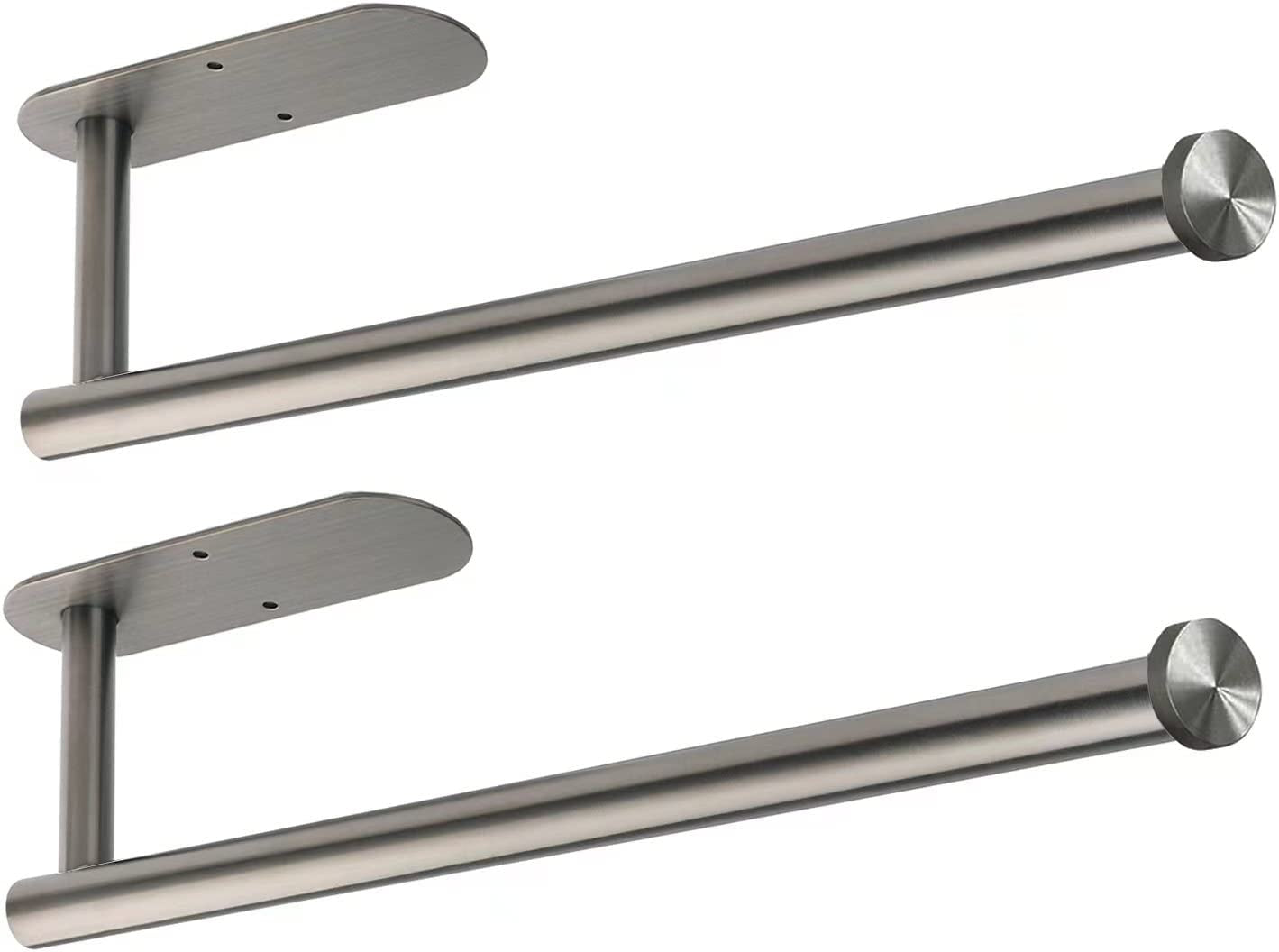 Stainless Steel Paper Towel Holder for Kitchen - Self-Adhesive Under Cabinet (Grey 2PC)