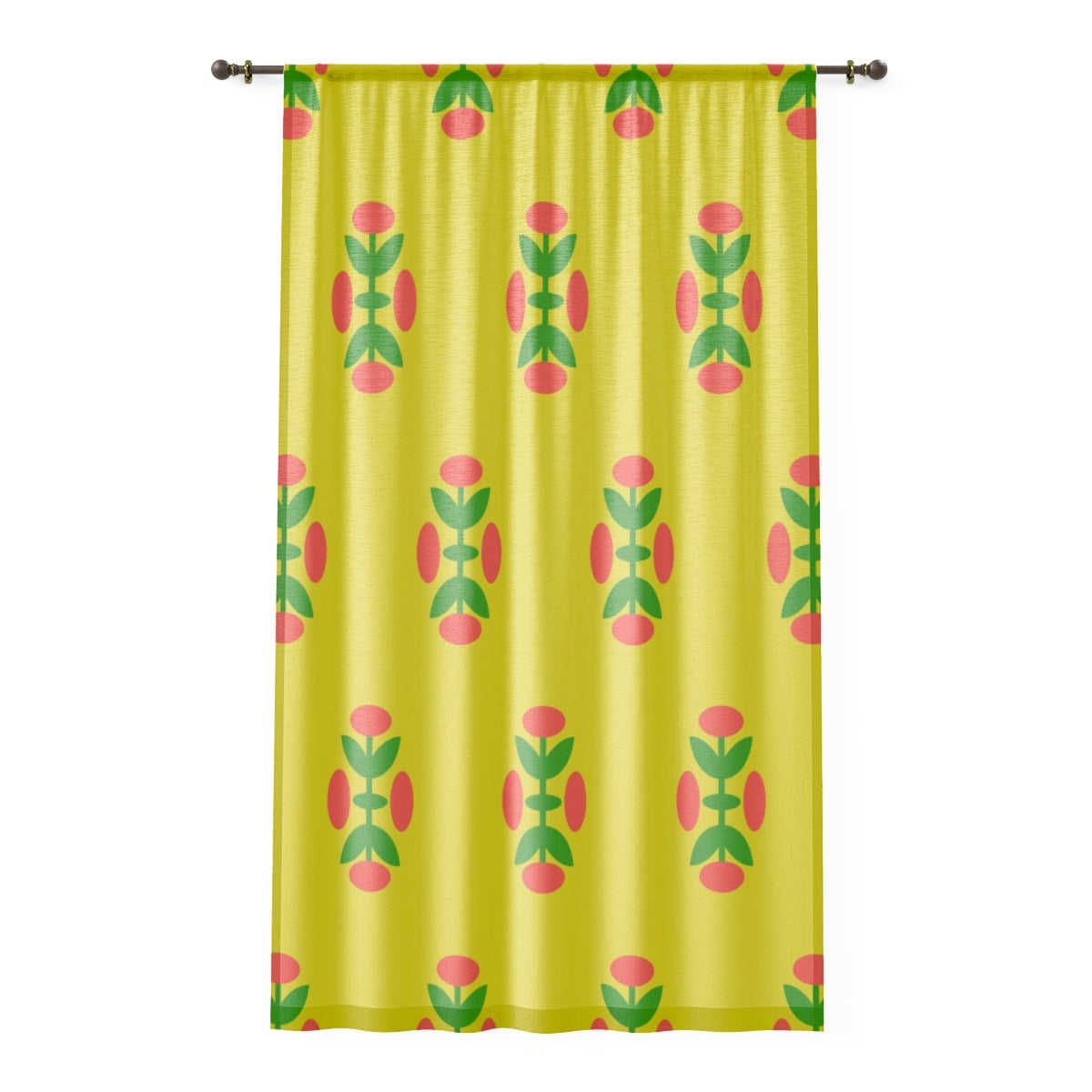 ORNAMENTAL RED FLORAL & YELLOW - SHEER Window Curtain