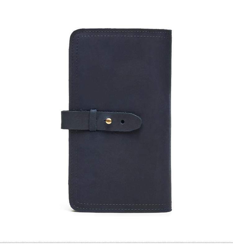 Vintage Bifold Leather Long Wallet for Men with Passport Slot