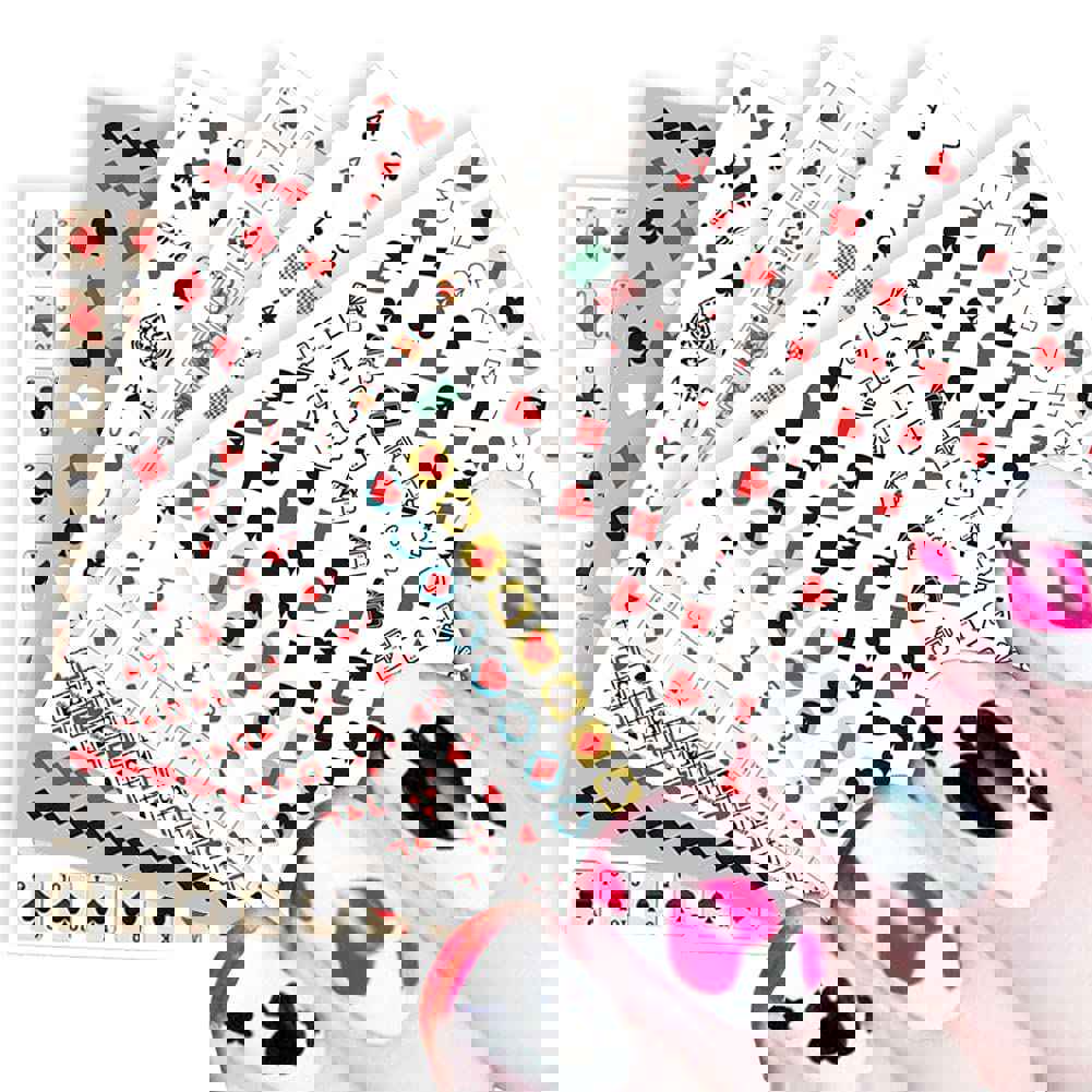 Poker Fashion Nail Art Stickers - 3D Playing Cards Design DIY Nail Decals (6 Sheets)