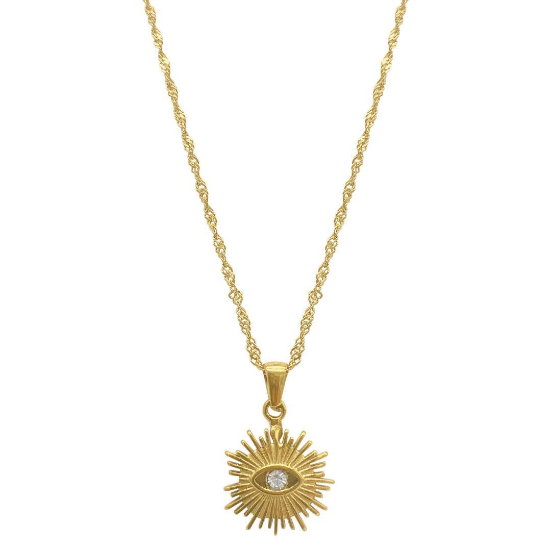 Radiating Evil Eye Pendant Necklace in Gold
