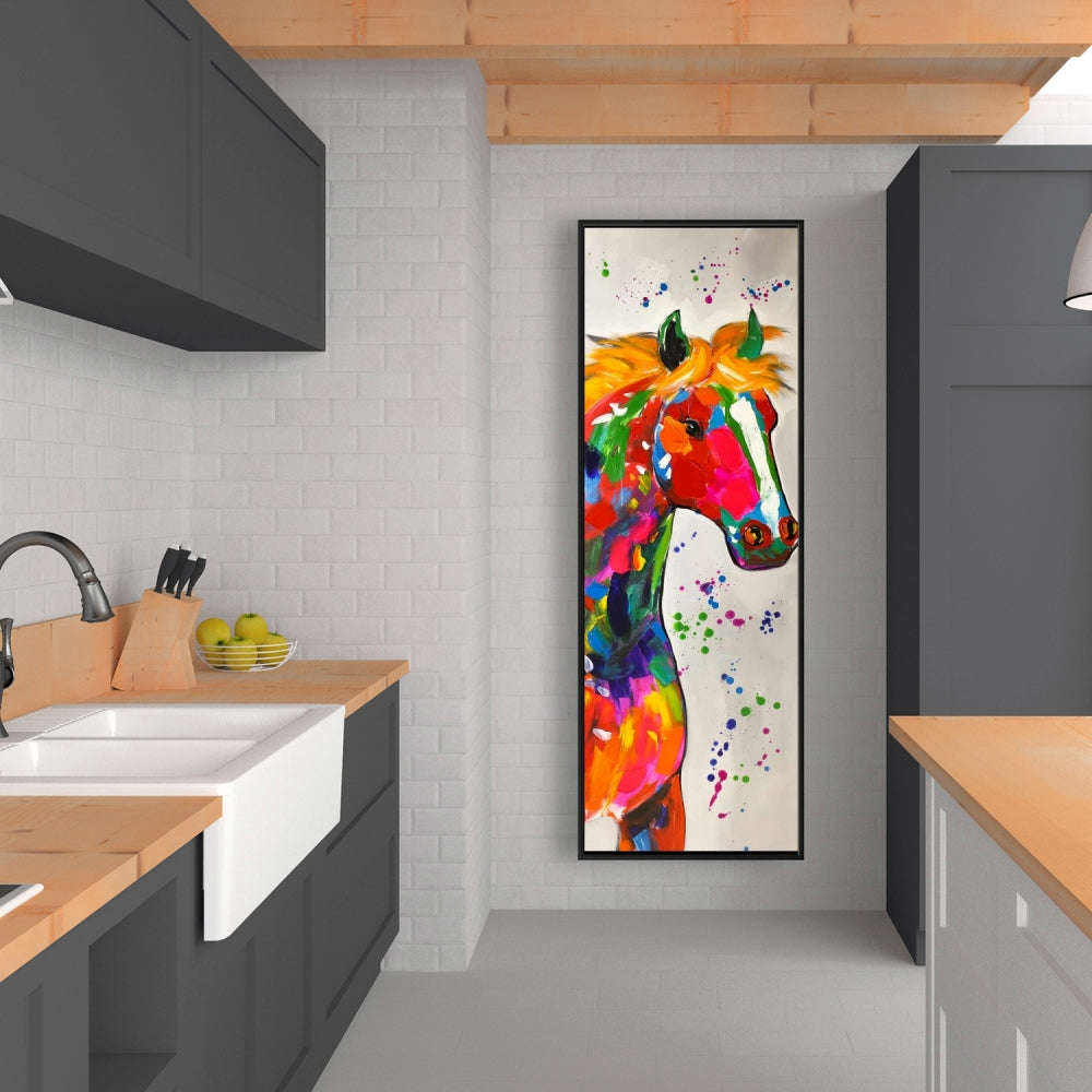 Abstract Colorful Horse With Paint Splash - Fine Art Gallery Wrapped Canvas 16x48