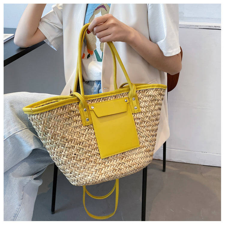 Lkblock 2022 Fashion Straw Beach Bag - Large Capacity Woven Shoulder Tote