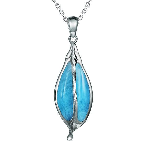 Larimar Ti Leaf Pendant - 925 Sterling Silver with Unique Gemstone