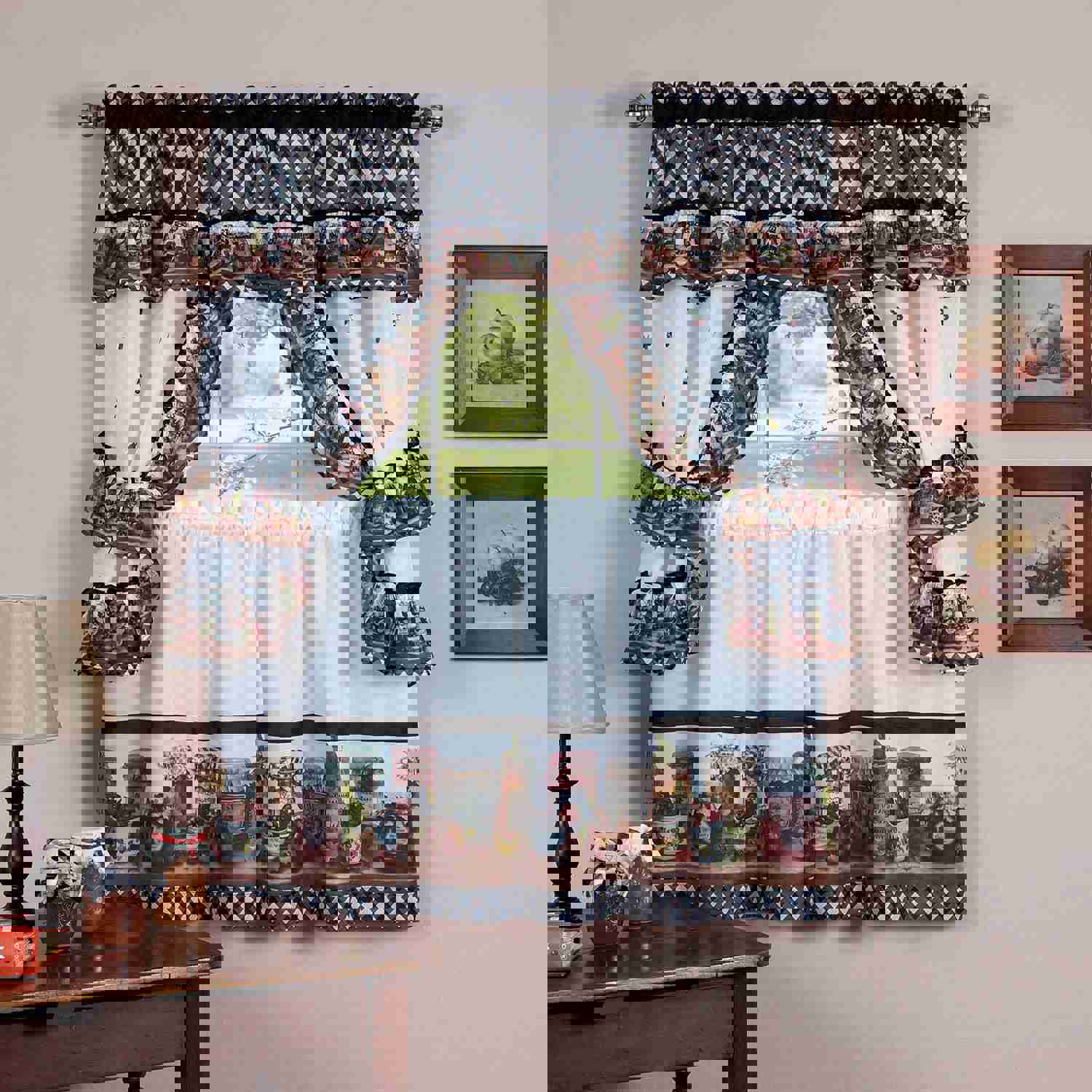 Mason Jars Tier & Swag Kitchen Curtain Cottage Set, 57x36 & 57x30 Inches