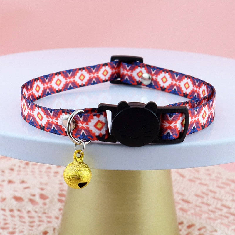Cute Flower Pet Collar with Bell and Diamond Design - Adjustable Dog and Cat Neck Strap - Safety Buckle Necklace