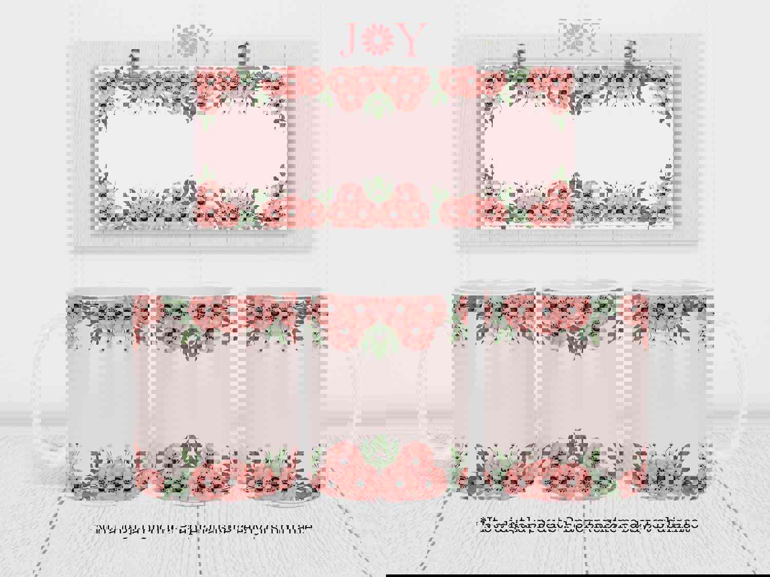 Personalizable Mug Sublimation Transfer - Flowers Frame Design for Cricut Mug Press