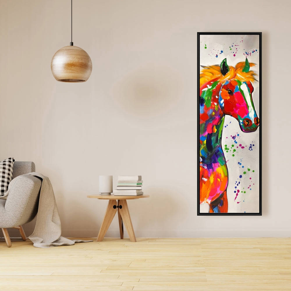 Abstract Colorful Horse With Paint Splash - Fine Art Gallery Wrapped Canvas 16x48