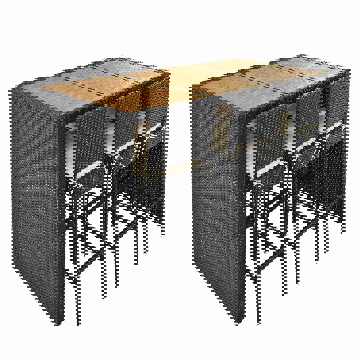 TOPMAX Outdoor Patio 7-Piece Rattan Dining Table Set with Wood Tabletop and 6 Chairs