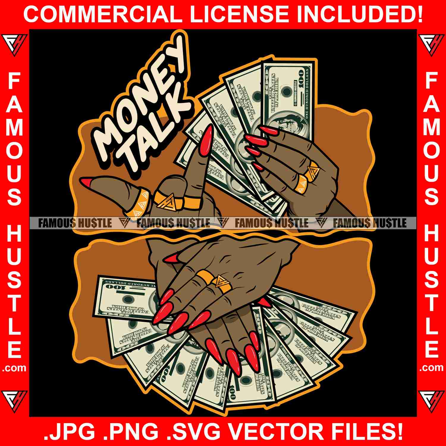 Money Talk Sexy Lady Hands Cash Red Nails Gold Jewelry Hip Hop Rap Graphic Design T-Shirt Print