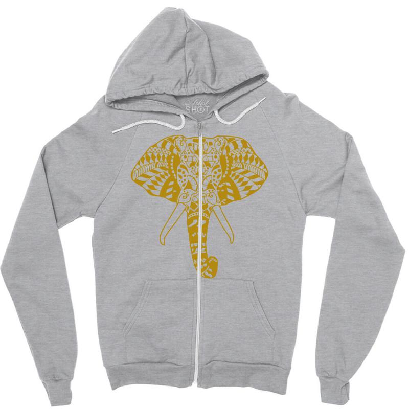 Tribal Print Elephant Geometric Gold Animals Cool Zipper Hoodie