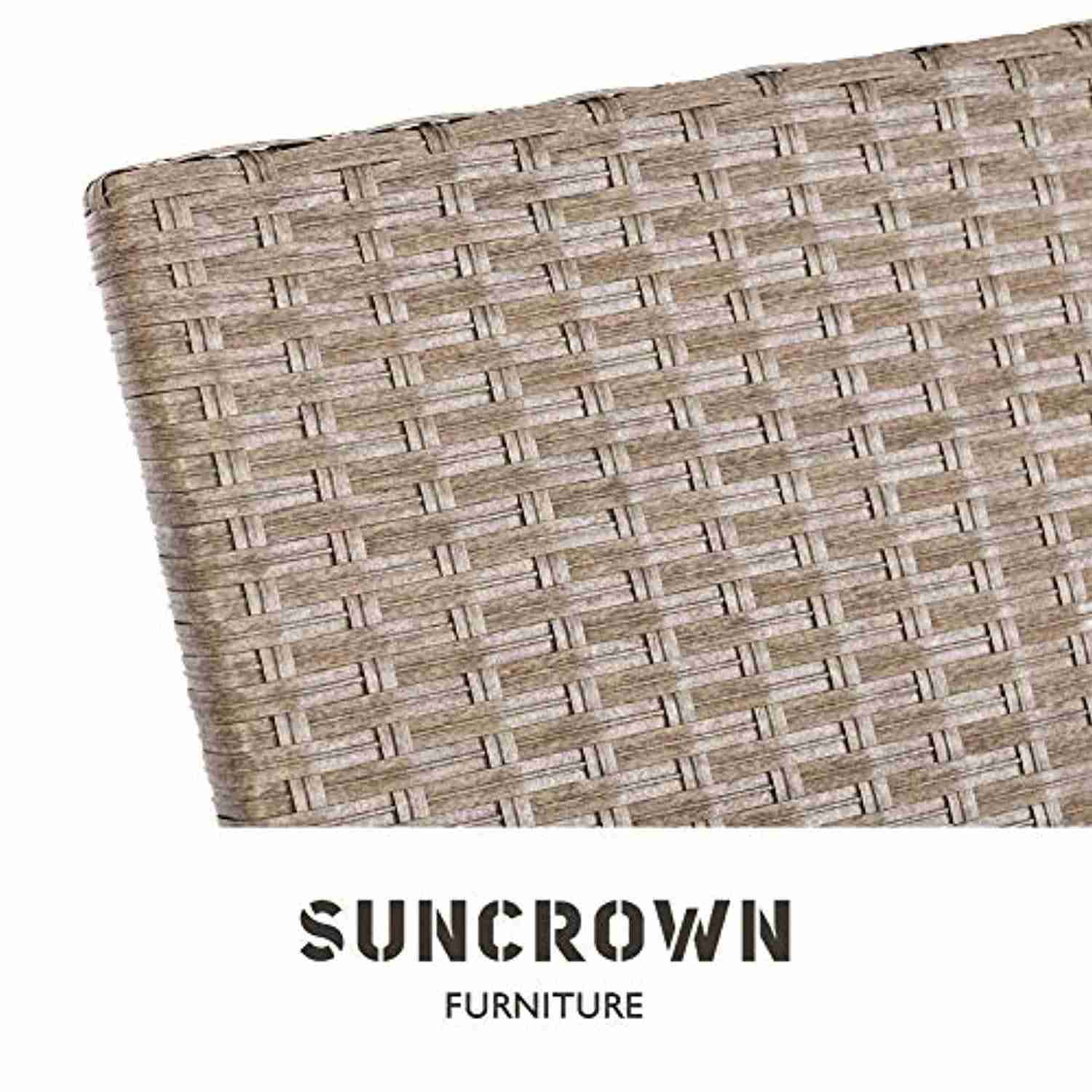 SUNCROWN Outdoor Rocking Chair Set 3-Piece Patio Bistro Set with Grey Wicker and Wood-Grain Arm Rest