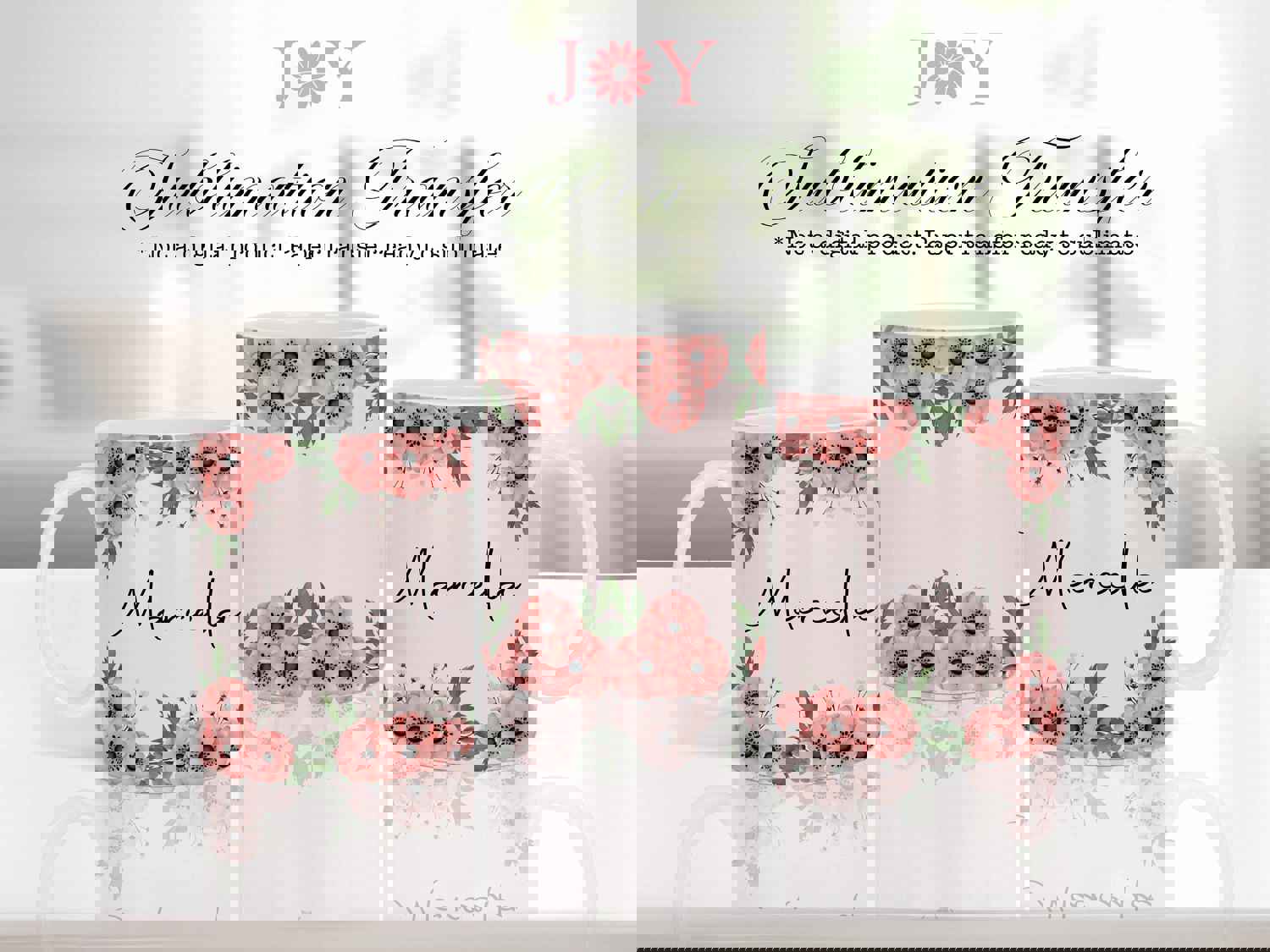 Personalizable Mug Sublimation Transfer - Flowers Frame Design for Cricut Mug Press