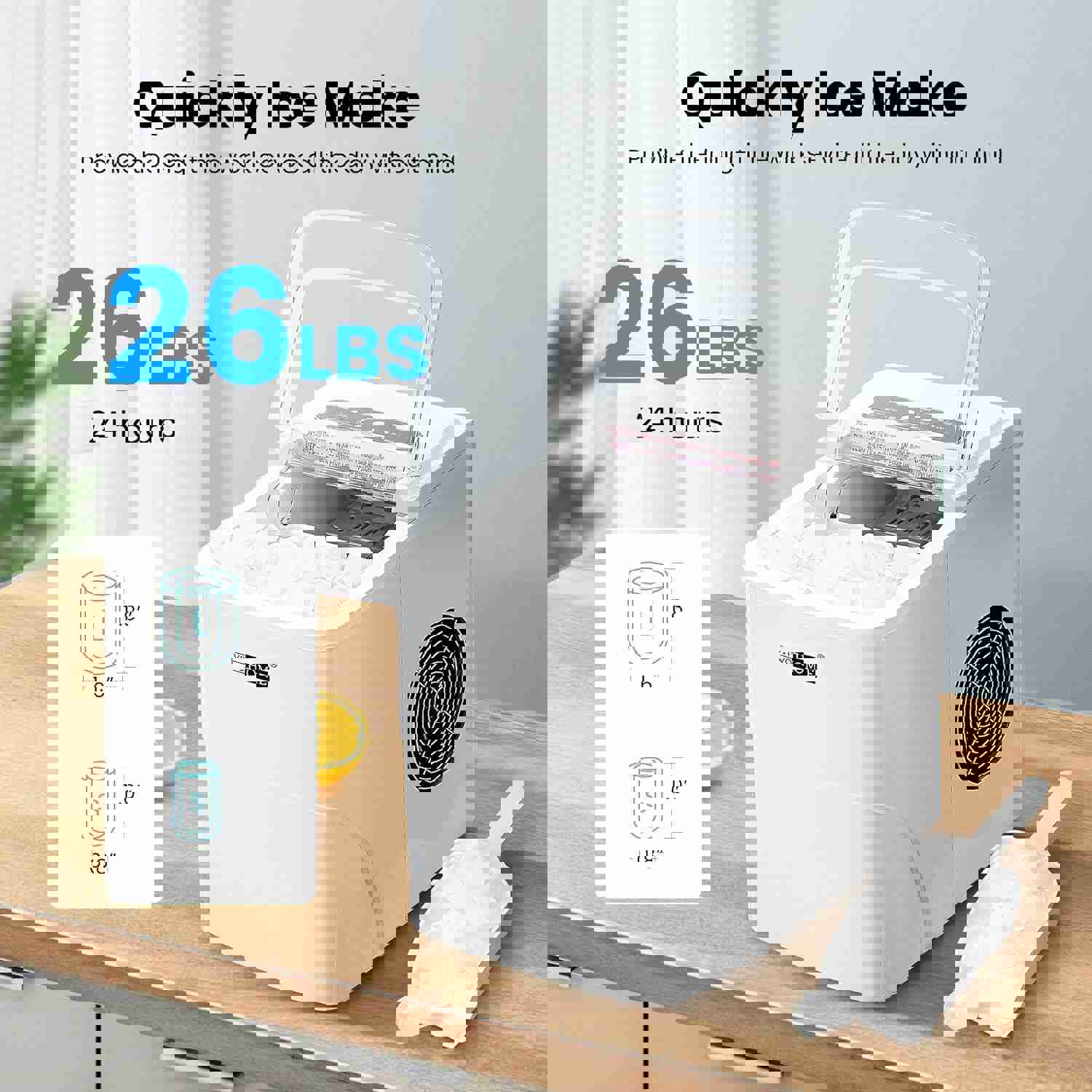 VIVOHOME Electric Portable Compact Countertop Ice Maker with Self-Cleaning, 26.5Lbs/Day