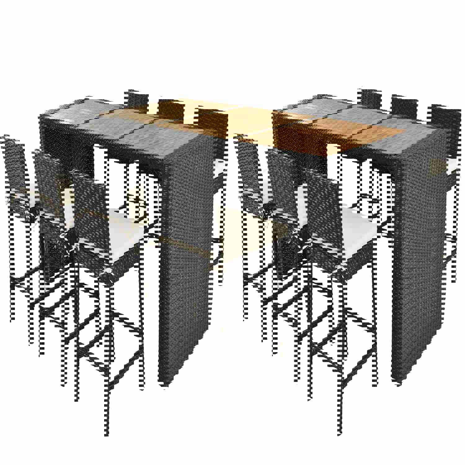 TOPMAX Outdoor Patio 7-Piece Rattan Dining Table Set with Wood Tabletop and 6 Chairs