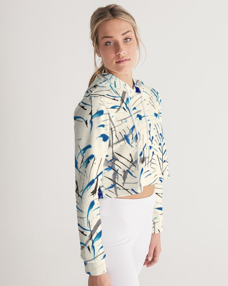 MOONLIGHT BRANCH Women's Cropped Hoodie - Abstract Print Oversized Fit
