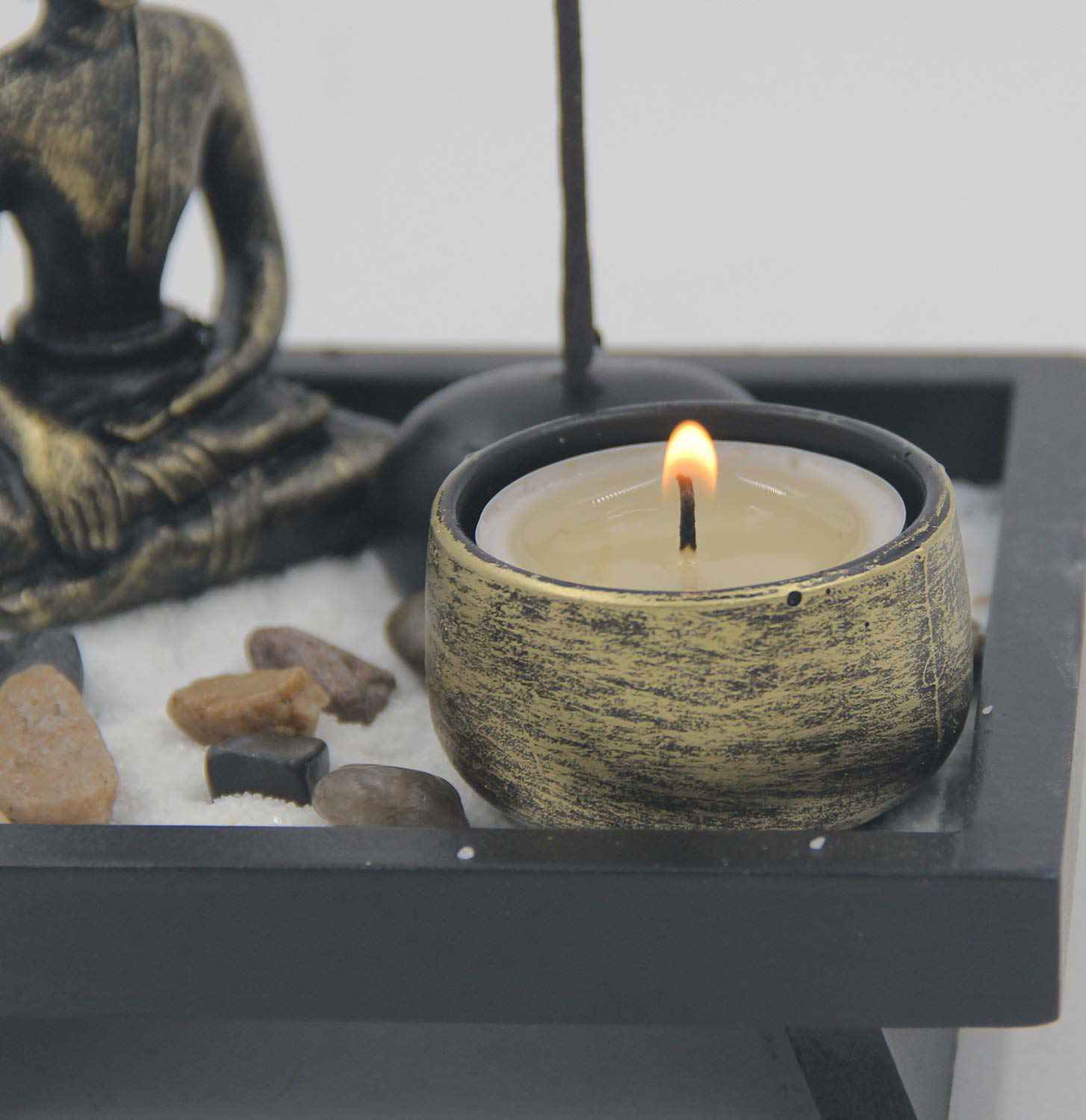 Mini Zen Garden Buddha Statue Candle and Incense Holder Complete Set
