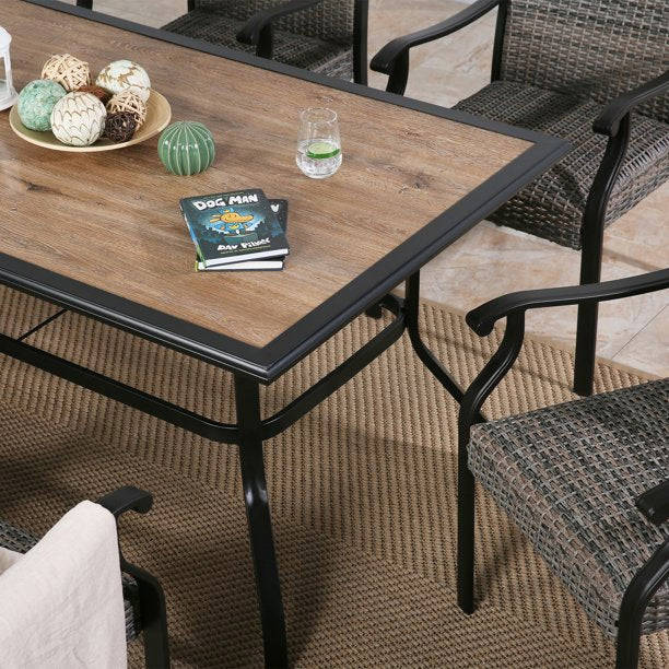 7 Piece Outdoor Dining Set with 6 Padded Chairs and 1 Rectangular Table