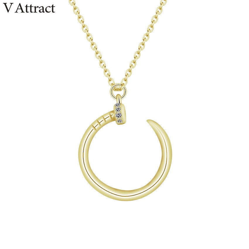 V Attract Punk Jewelry Unique CZ Nail Pendant Necklace for Women and Men - Stainless Steel Chain Choker Gold Filled