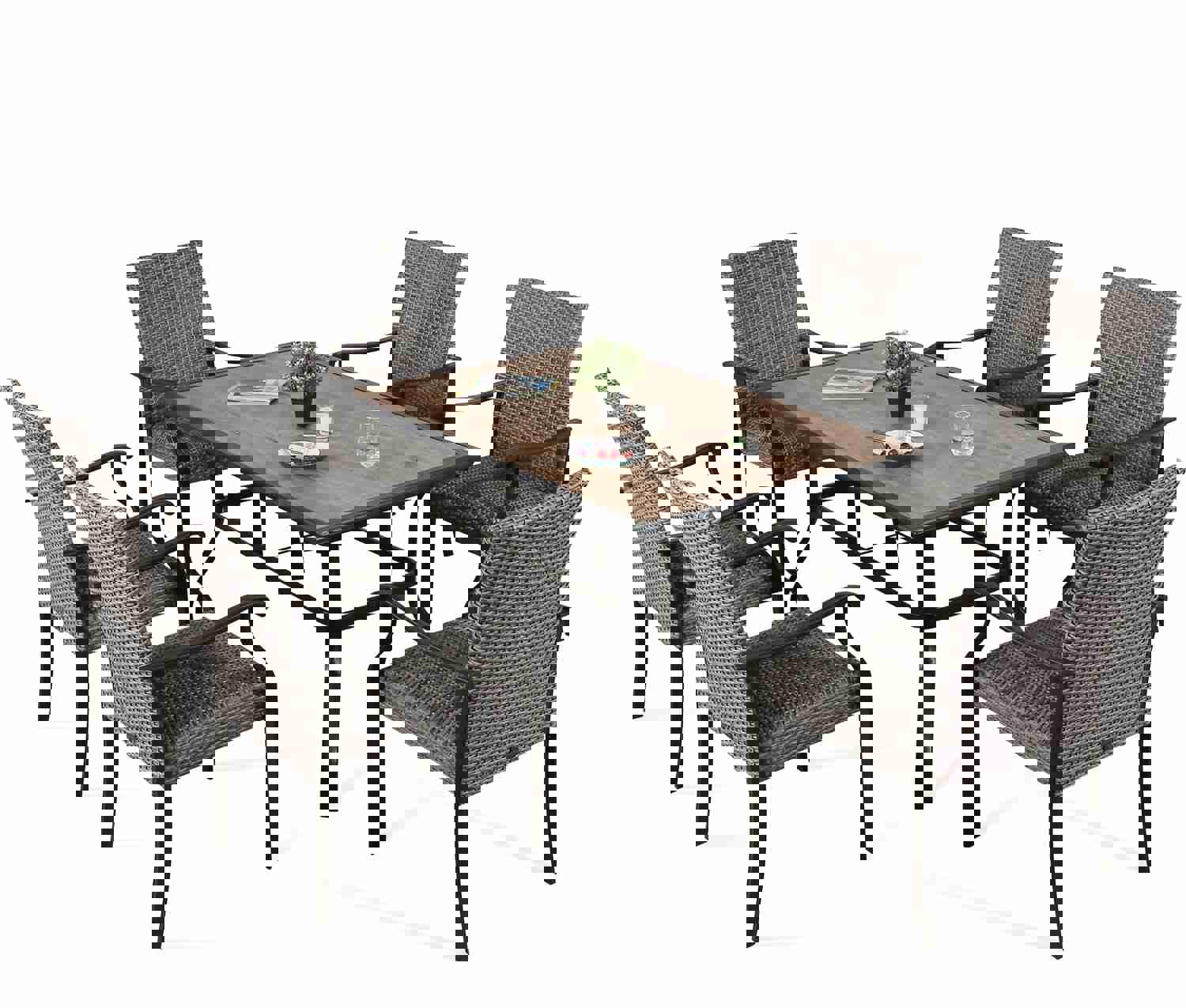 7 Piece Outdoor Dining Set with 6 Padded Chairs and 1 Rectangular Table