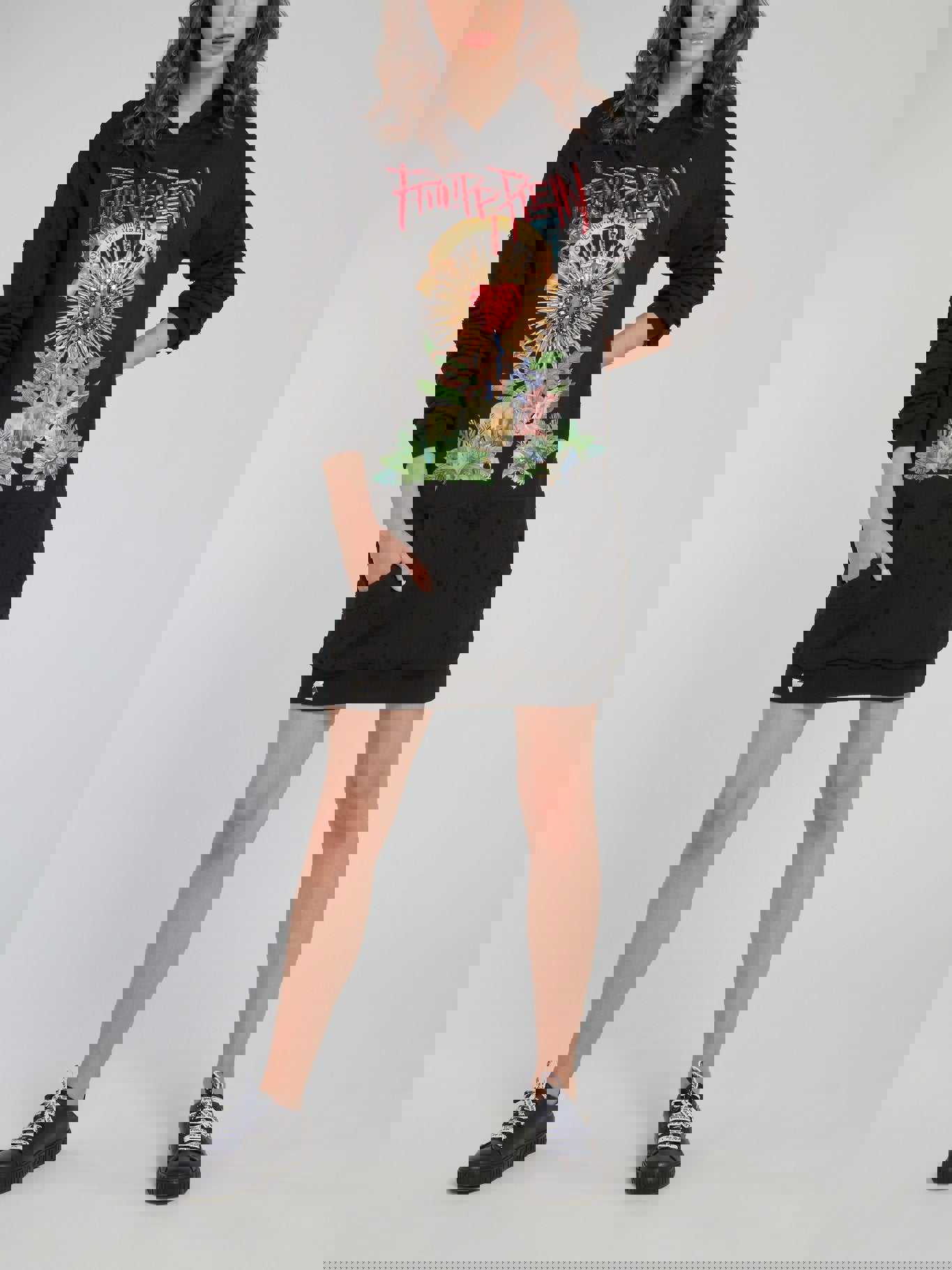 Black Embellished Logo Hoodie Dress