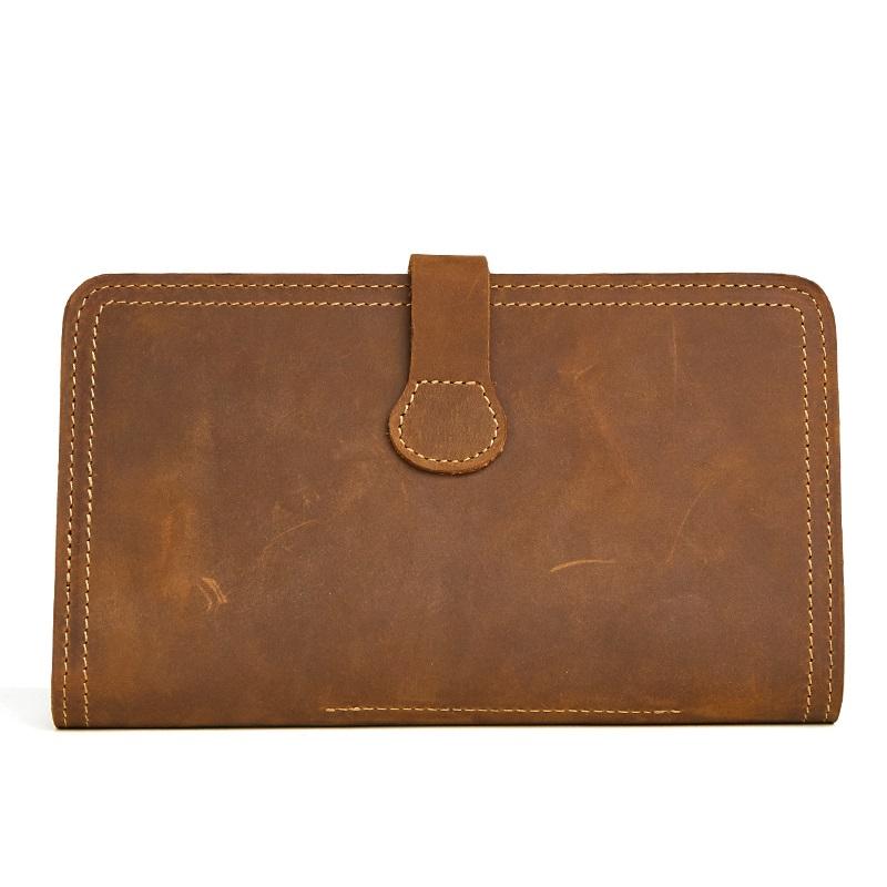 Vintage Bifold Leather Long Wallet for Men with Passport Slot