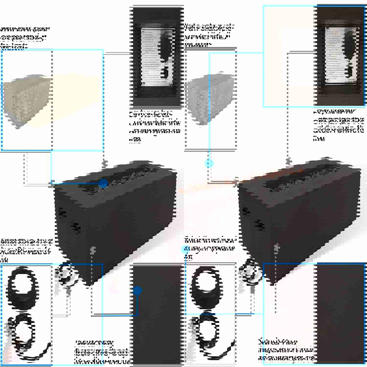 Sunnydaze 56-Inch Brown Modern Rectangular Liquid Propane Gas Fire Pit Coffee Table with Lava Rocks