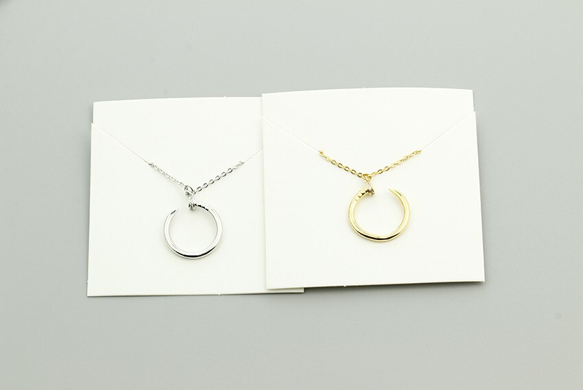 V Attract Punk Jewelry Unique CZ Nail Pendant Necklace for Women and Men - Stainless Steel Chain Choker Gold Filled