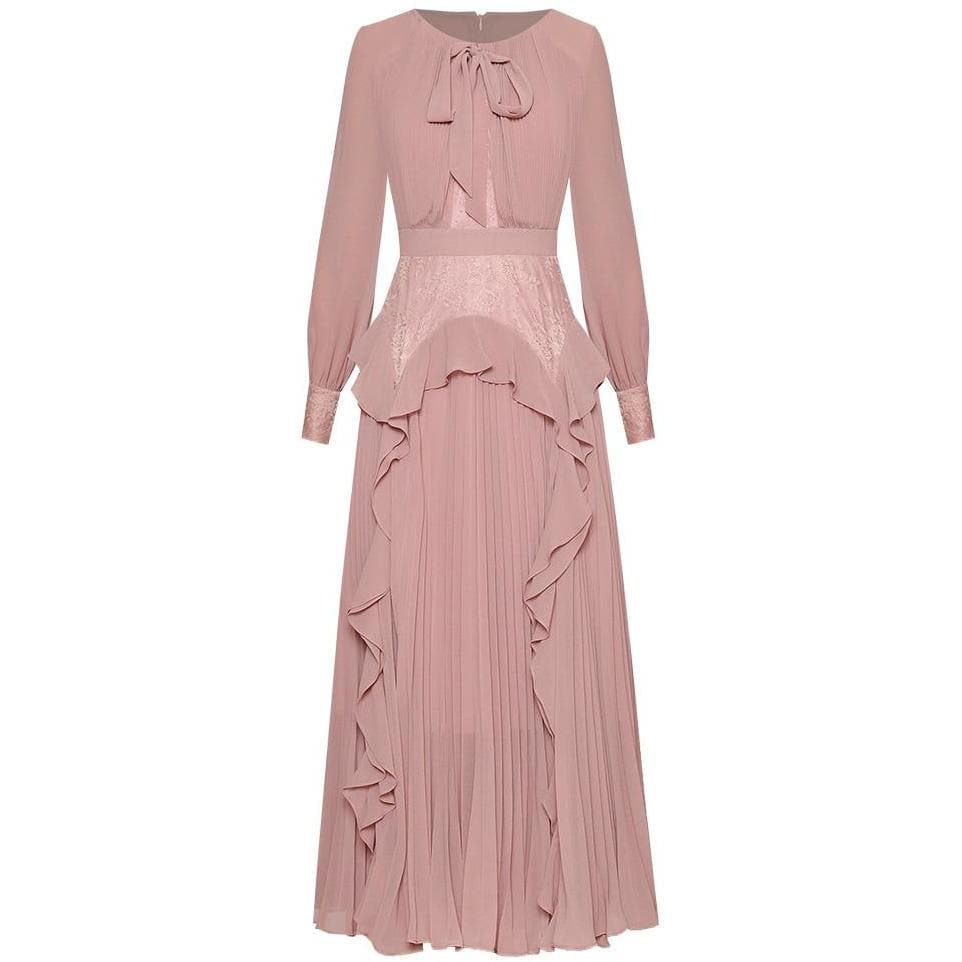 Fashion Autumn Chiffon Dress with Bow Decoration