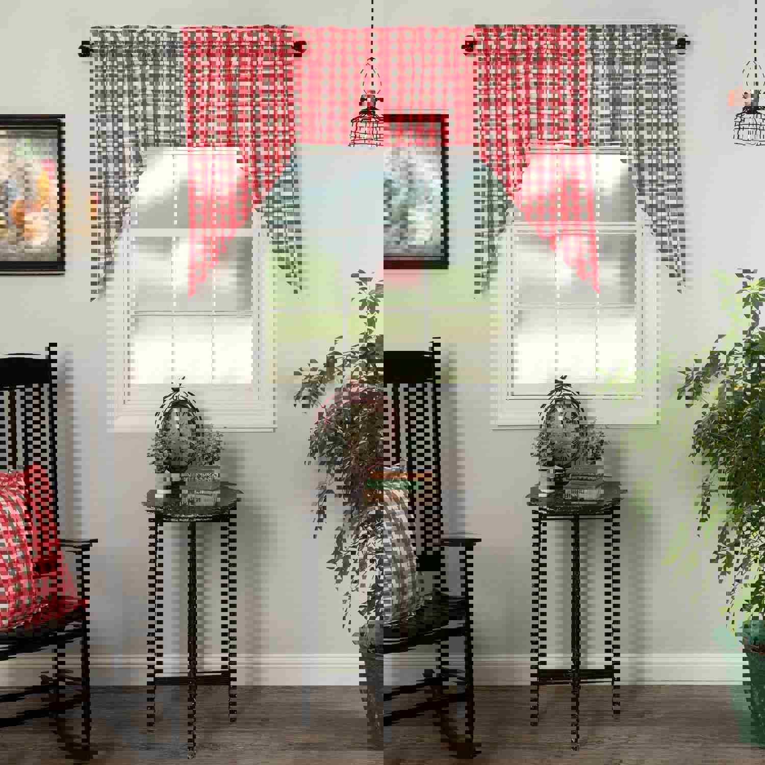 Annie Buffalo Red Check Swag Set of 2 - 36x36x16 Premium Cotton Farmhouse Decor