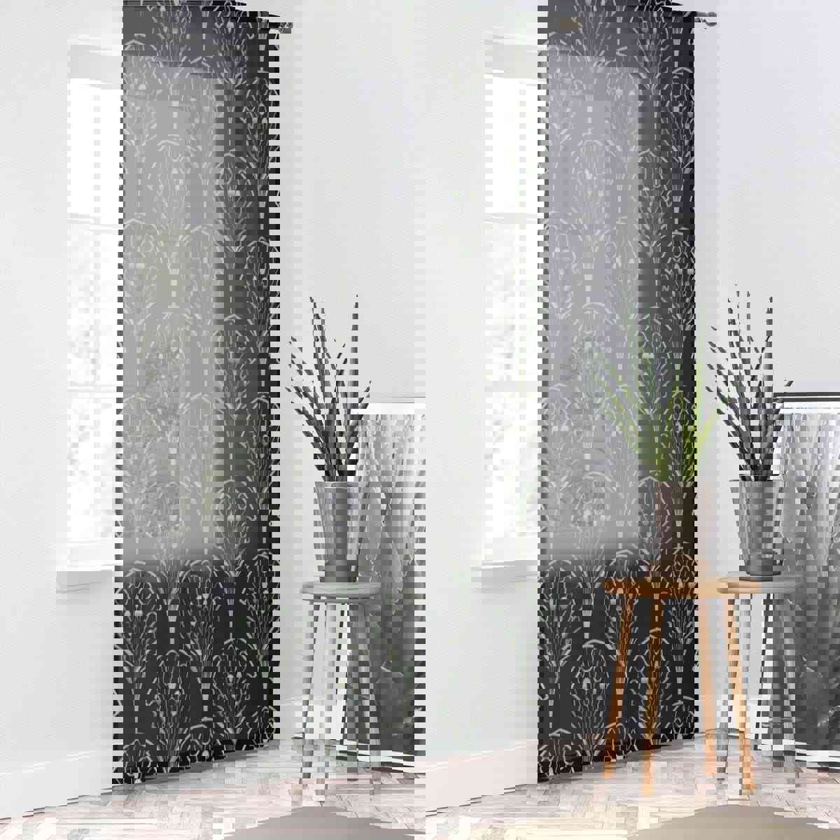 ART DECO PRINT FAN - SHEER Window Curtain