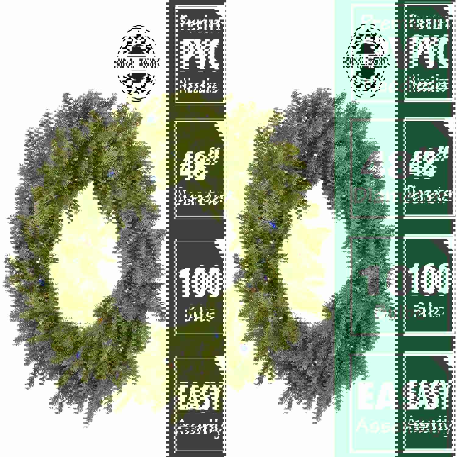 Fraser Hill Farm - 48-Inch Grandland Artificial Holiday Wreath with LED Lights for Indoor/Outdoor Decor