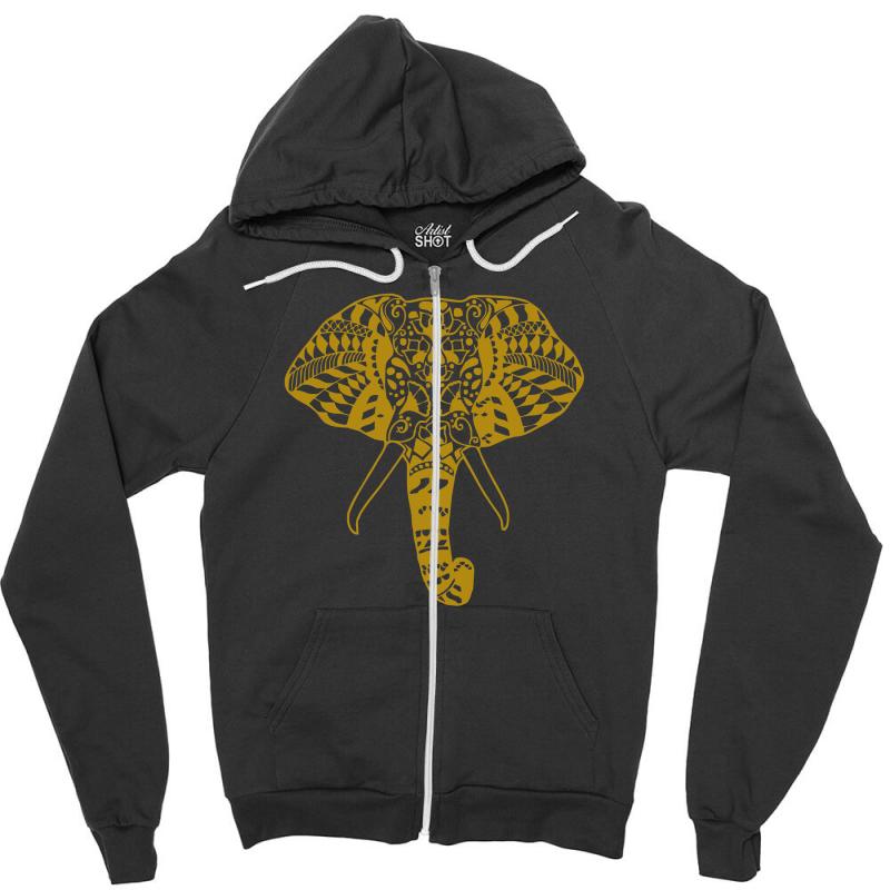 Tribal Print Elephant Geometric Gold Animals Cool Zipper Hoodie