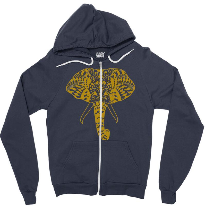 Tribal Print Elephant Geometric Gold Animals Cool Zipper Hoodie