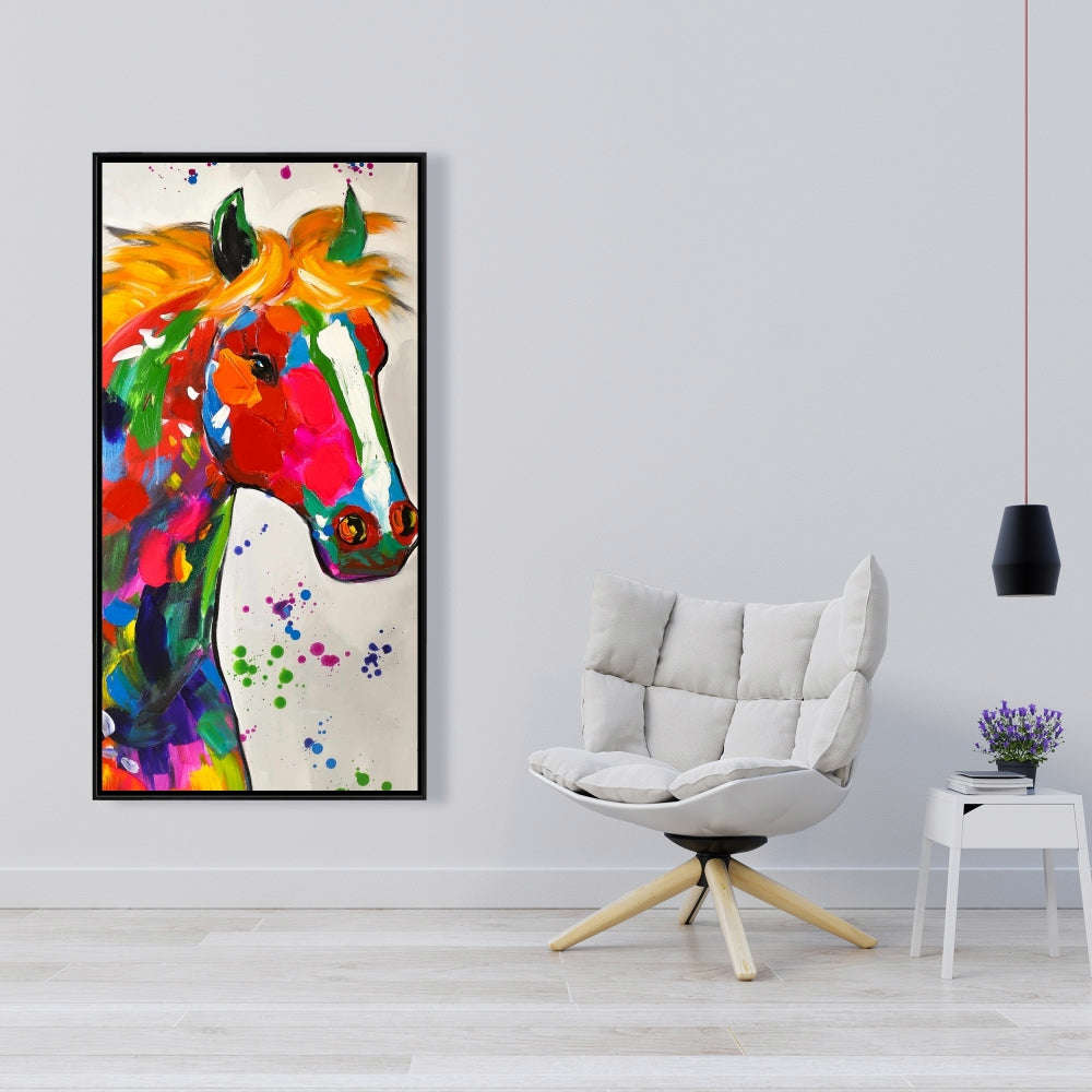 Abstract Colorful Horse With Paint Splash - Fine Art Gallery Wrapped Canvas 16x48