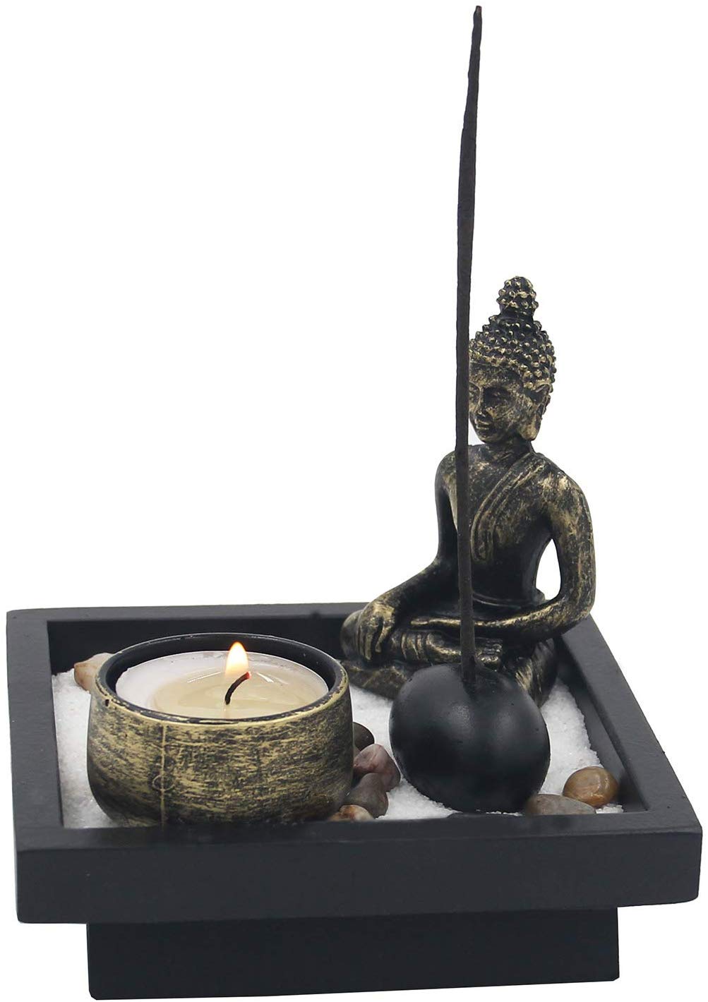 Mini Zen Garden Buddha Statue Candle and Incense Holder Complete Set