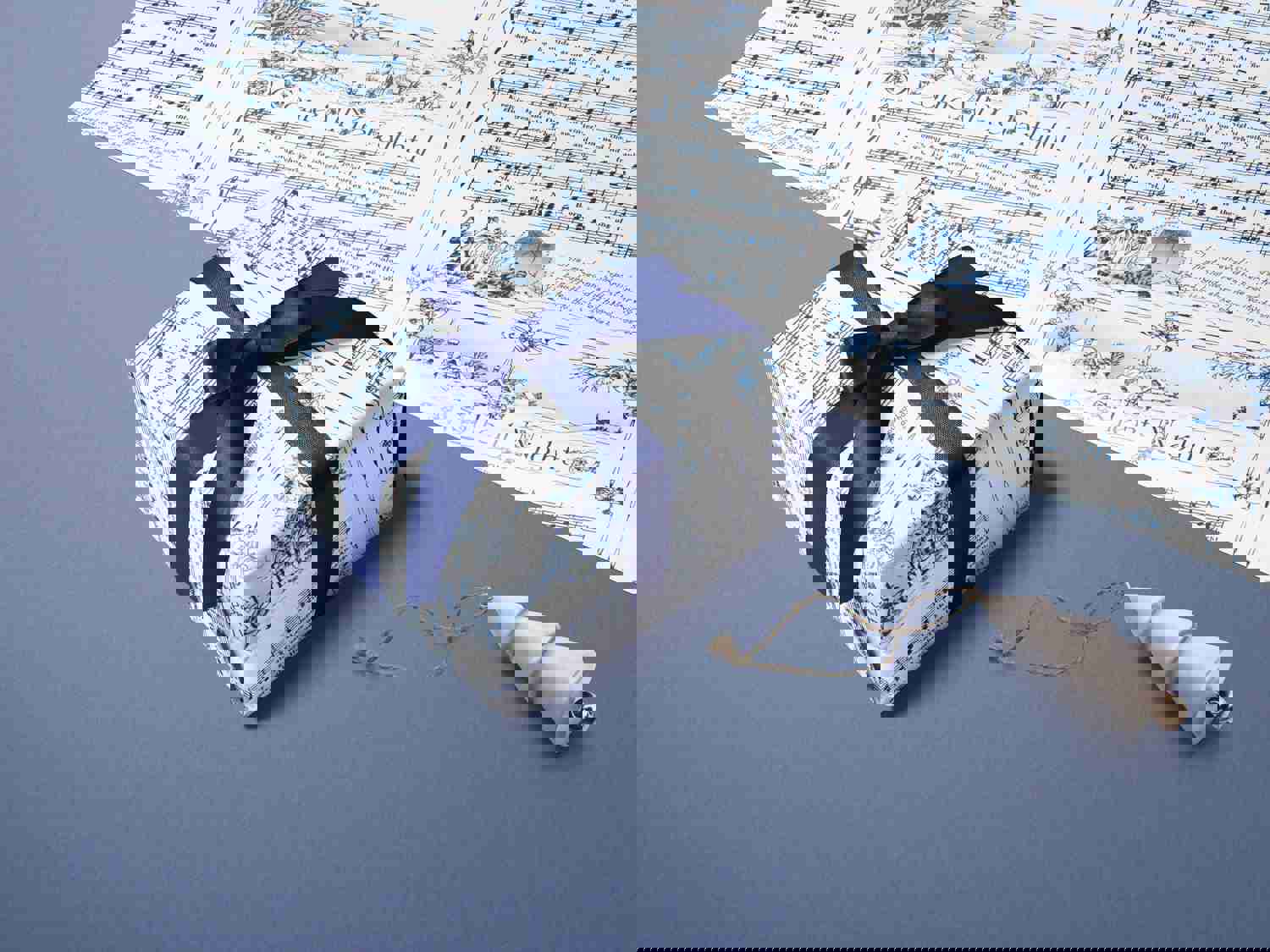 Christmas Carol Festive Wrapping Paper Rolls | Blue Vintage Holiday Music Sheets Gift Wraps