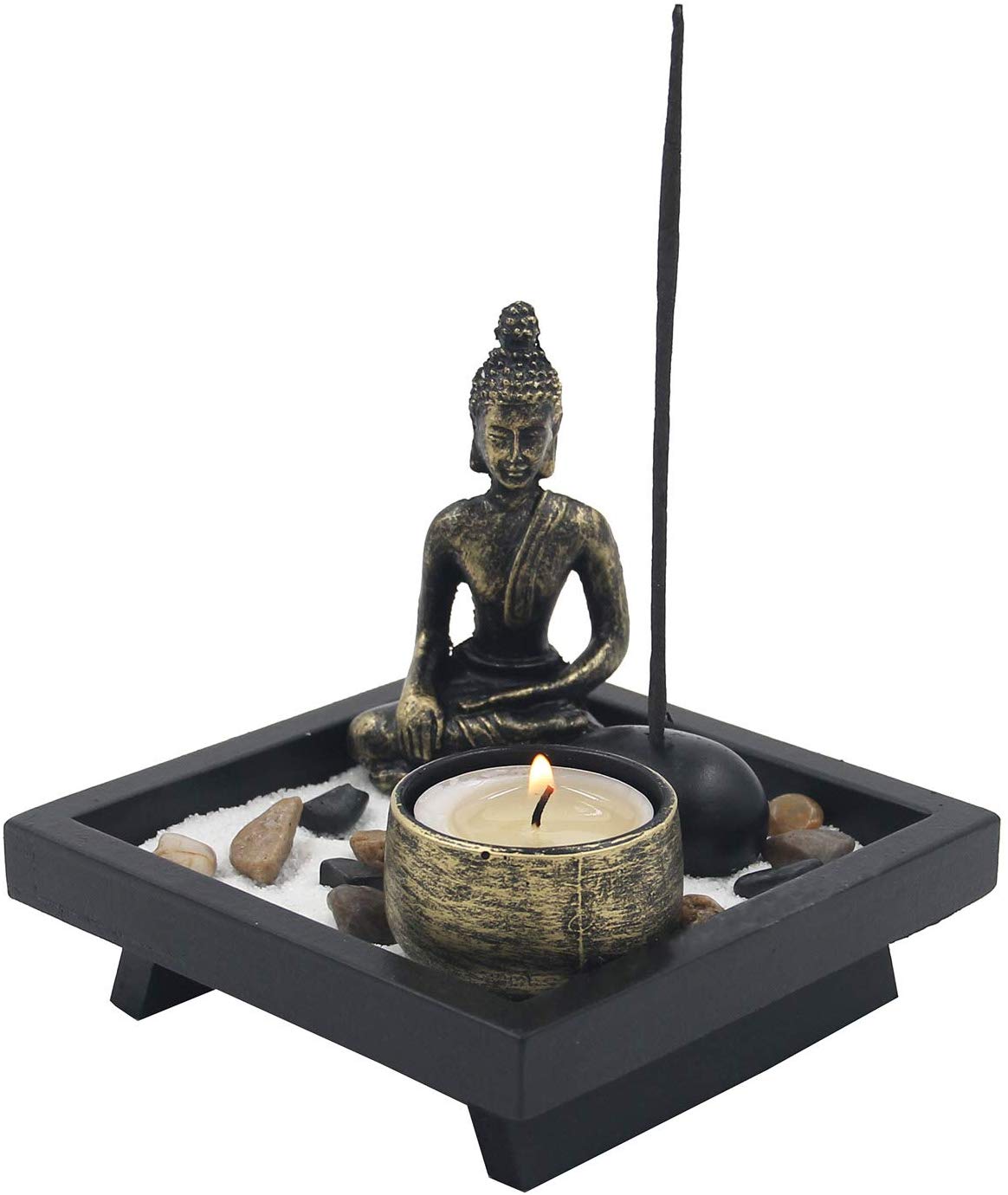 Mini Zen Garden Buddha Statue Candle and Incense Holder Complete Set
