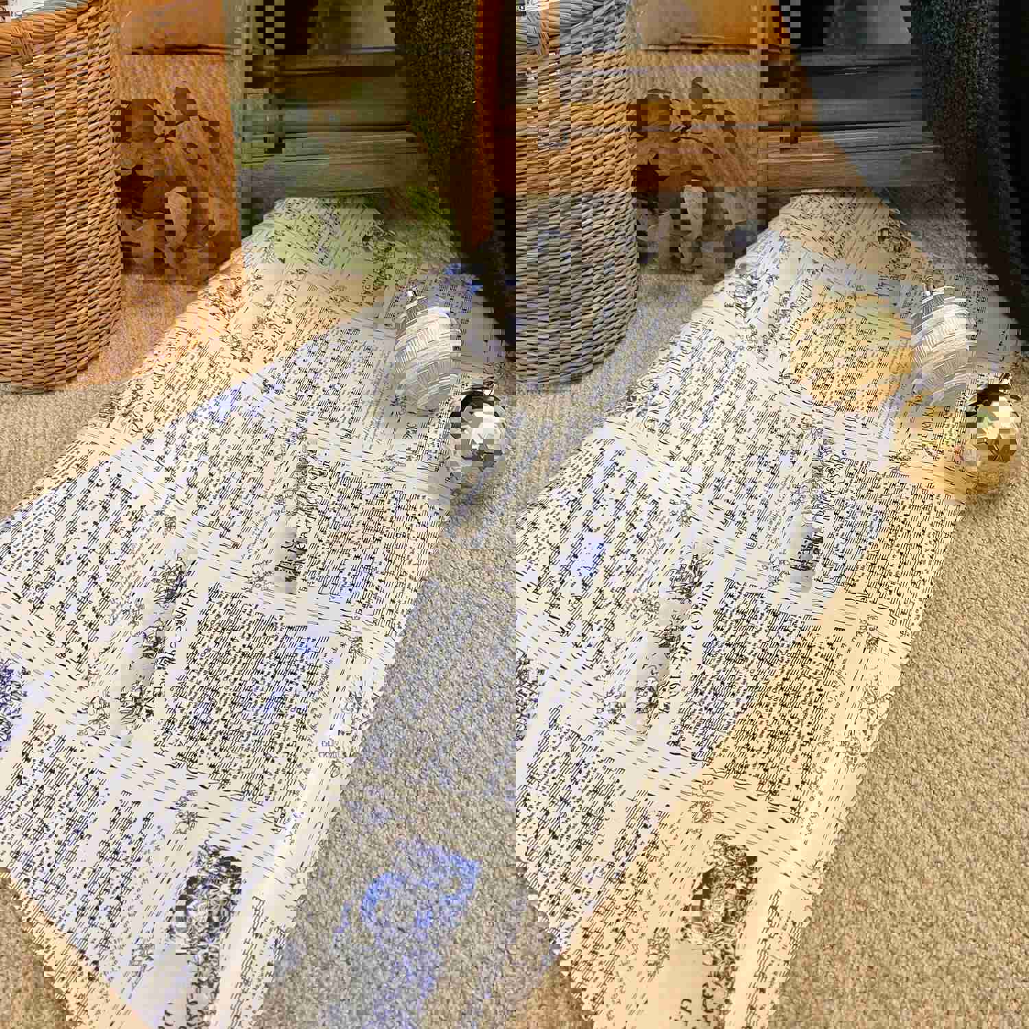 Christmas Carol Festive Wrapping Paper Rolls | Blue Vintage Holiday Music Sheets Gift Wraps