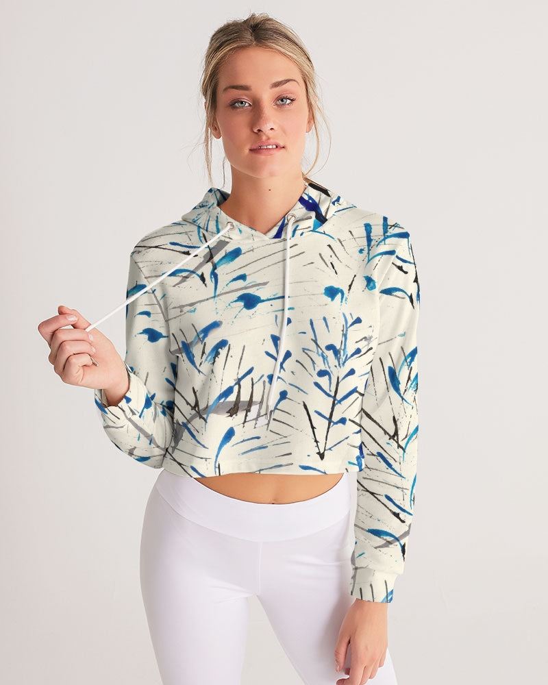 MOONLIGHT BRANCH Women's Cropped Hoodie - Abstract Print Oversized Fit