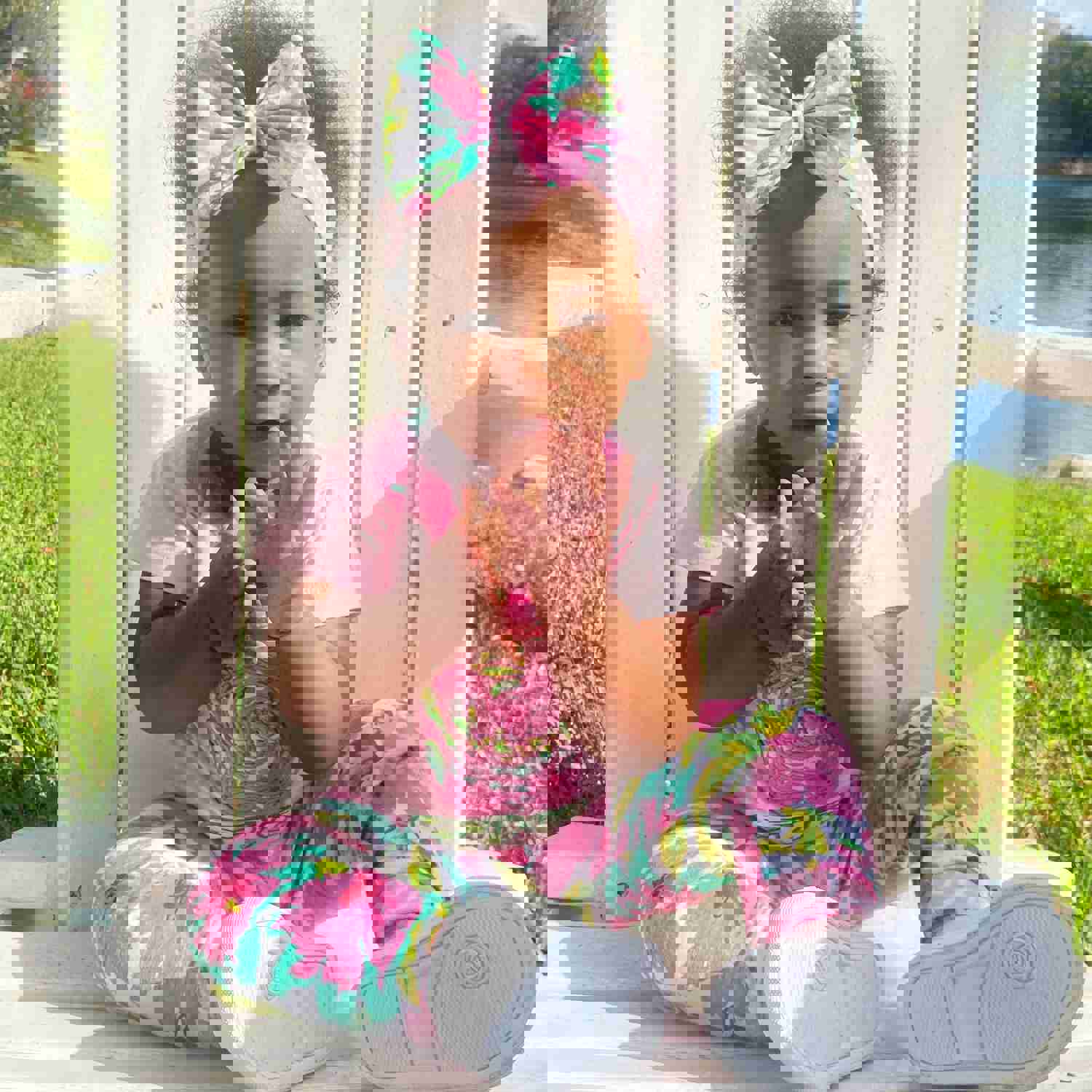 AnnLoren Baby Girls Pink Floral Onesie Pants Headband 3pc Gift Set