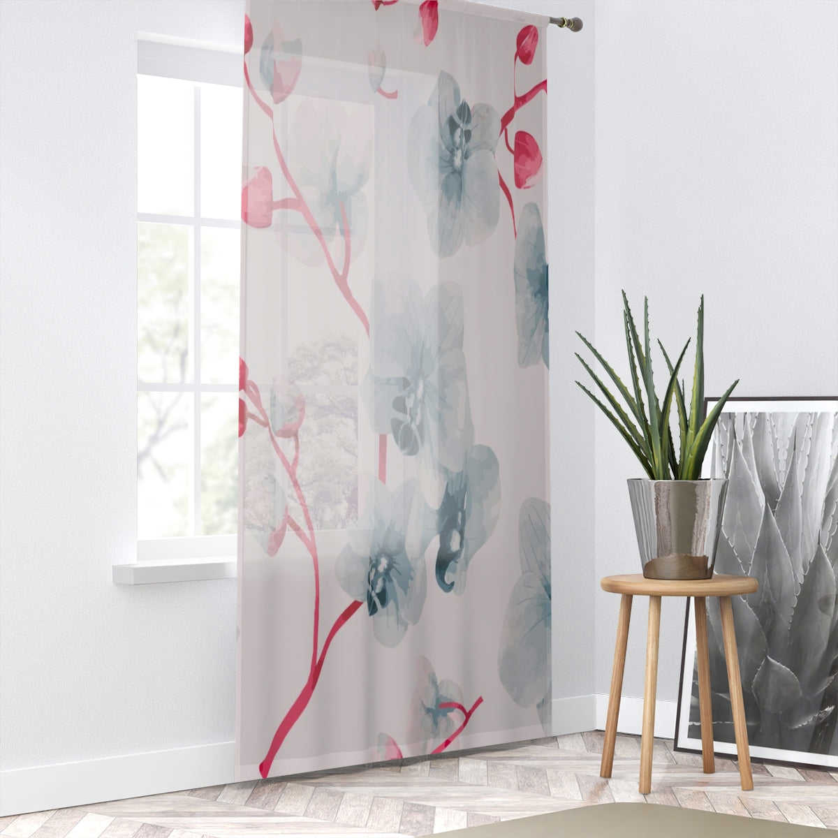 PHOTO NEGATIVE FLOWERS PINK - SHEER Window Curtain