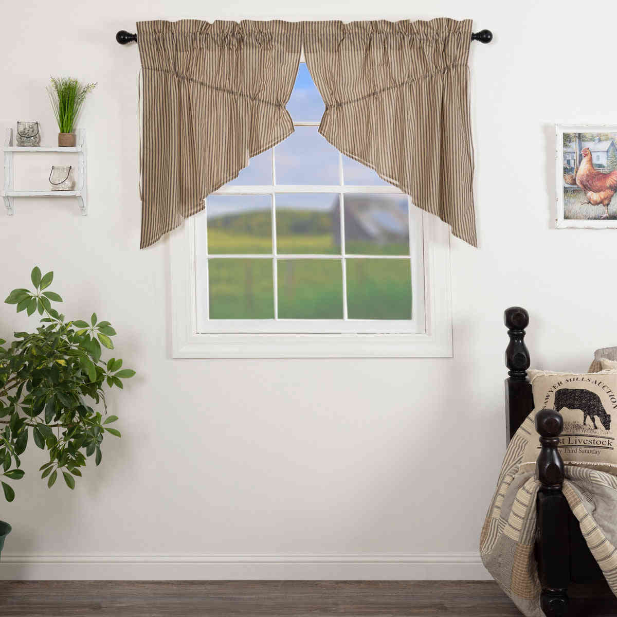 Sawyer Mill Charcoal Ticking Stripe Prairie Swag Set of 2 36x36x18