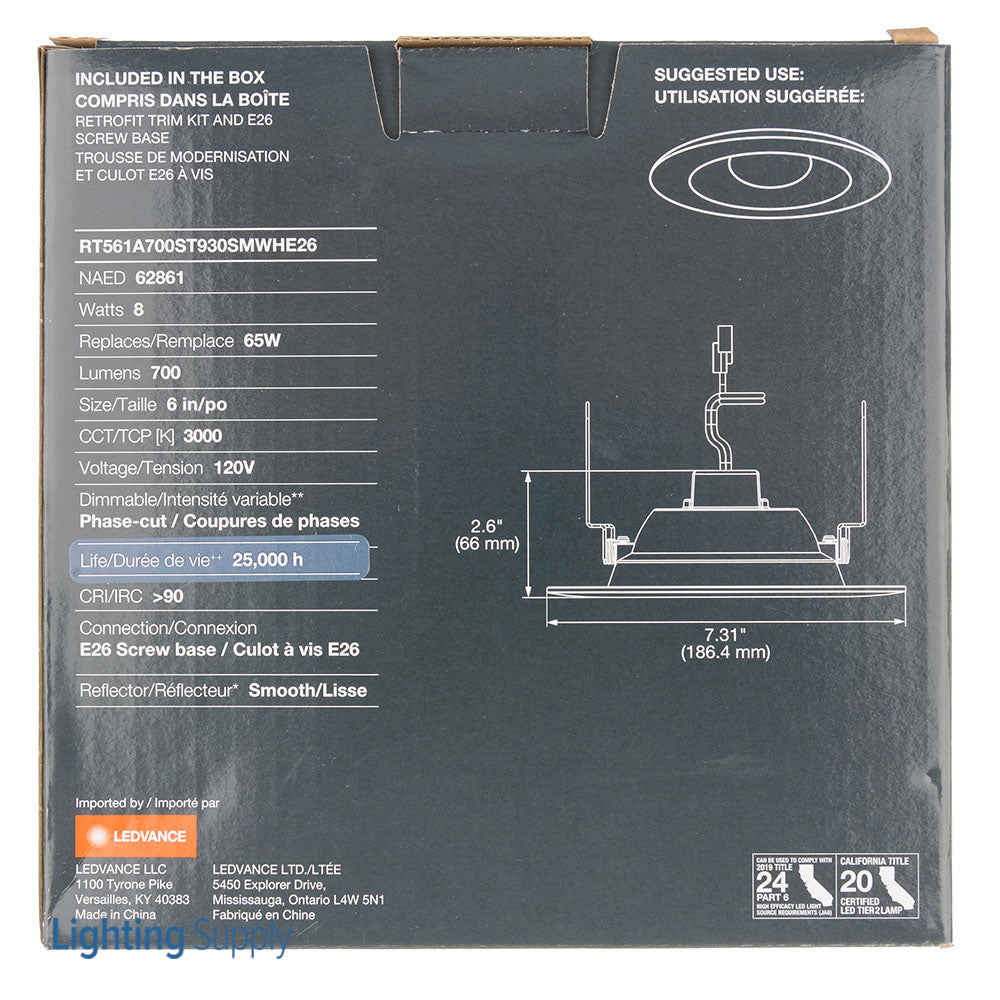 Sylvania RT561A700ST930SMWHE26 Value Class Downlight - 5/6 Inch Can, 700Lm, 120V, 3000K, Wet Rated