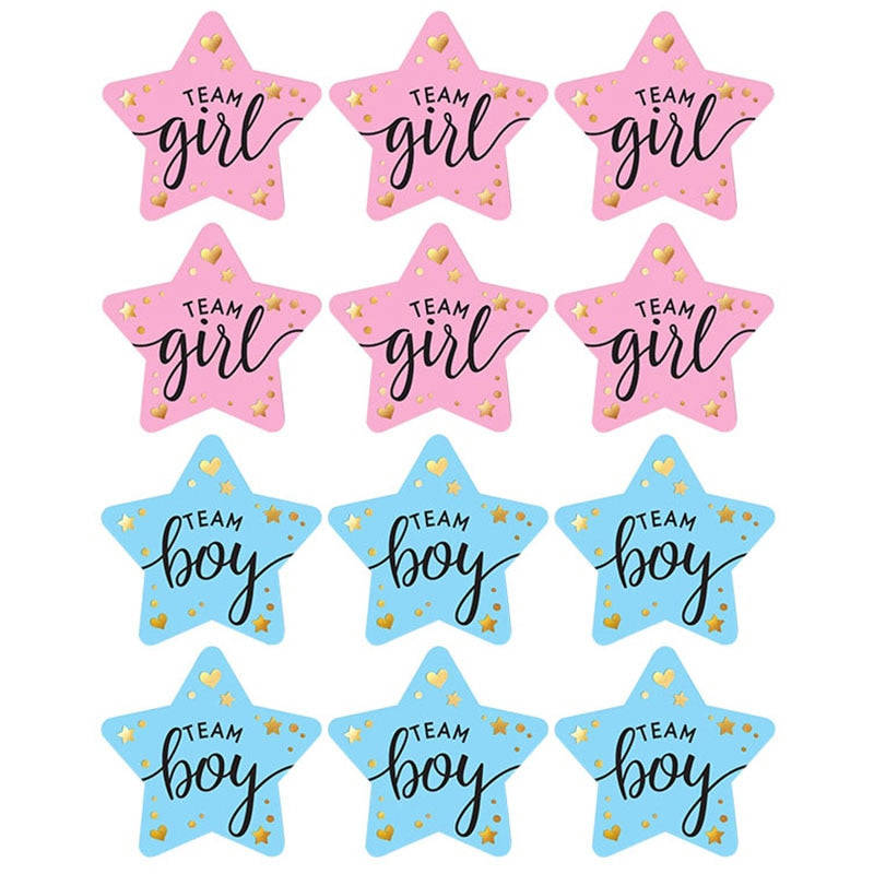 60-120 Pieces Gender Reveal Party Stickers, Baby Shower Decoration, Team Boy or Girl Stickers