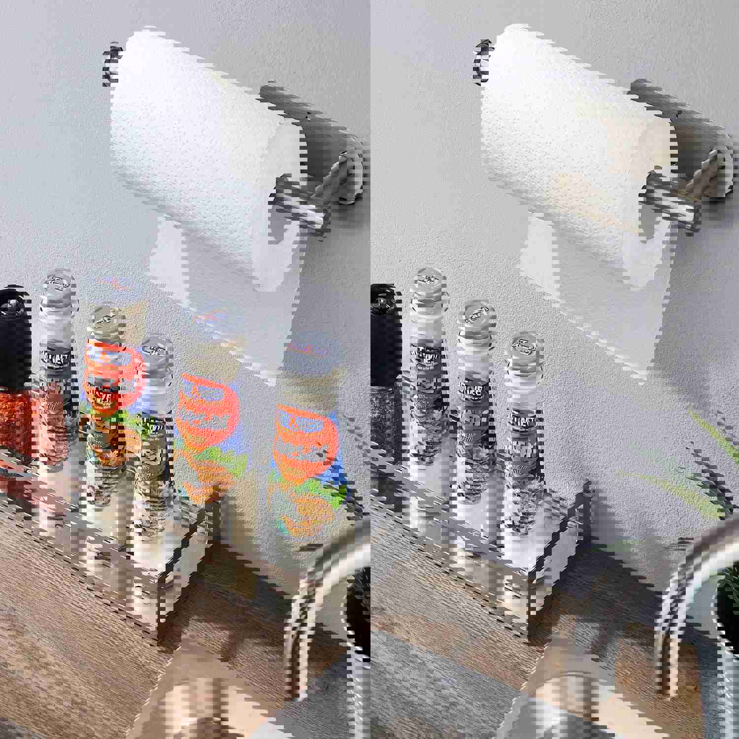 Stainless Steel Paper Towel Holder for Kitchen - Self-Adhesive Under Cabinet (Grey 2PC)